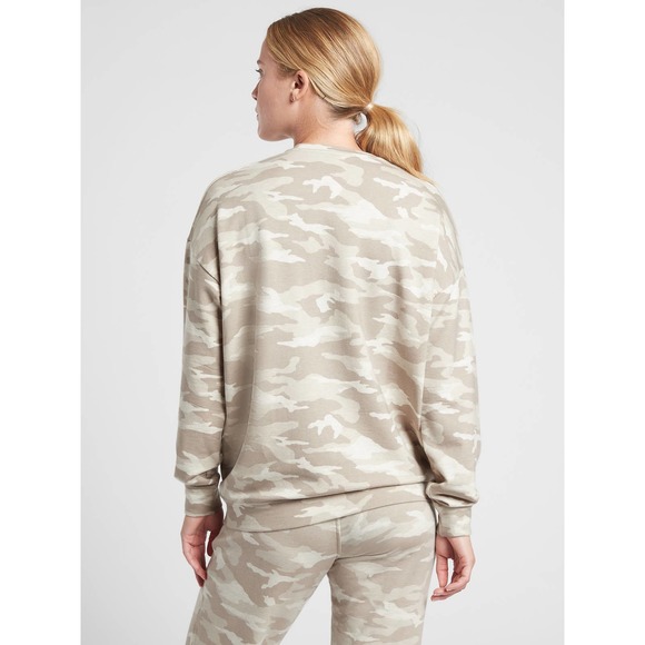 Athleta Camo Pullover XXS Cream Tan Sweatshirt Crew Neck Balance Long Sleeve - Picture 4 of 9